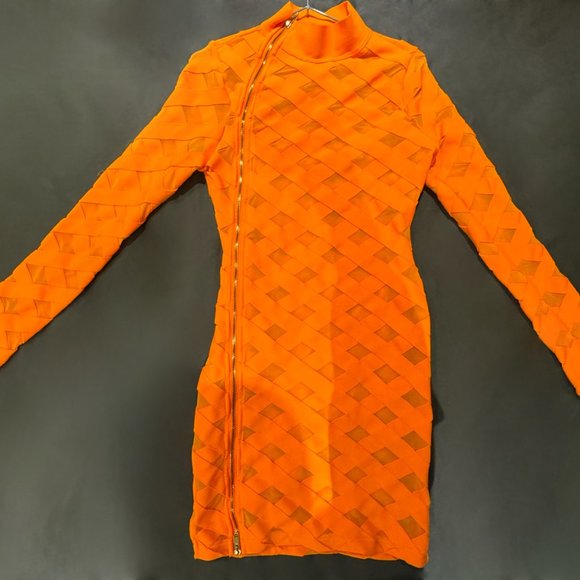 FASHION NOVA Orange Long Sleeve Bandage Mini Dress - Picture 6 of 8